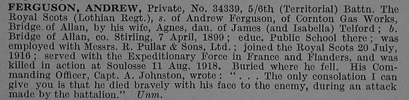 Ferguson A Pte 34339 6th Royal Scots Obit