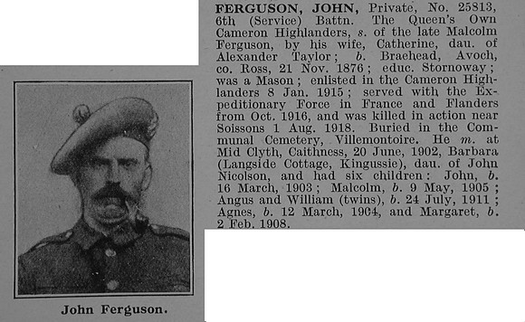 Ferguson J Pte 25813 6th Cameron Highlanders Obit