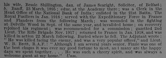 Fergusson F S 2nd Lt 12th Rifle Brigade Obit Part 2