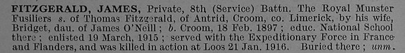 Fitzgerald J Pte 8th Royal Munster Fusiliers