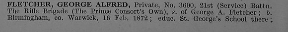 Fletcher G A Pte 3690 21st Rifle Brigade Obit Part 1