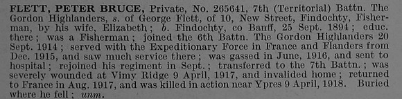 Flett P B Pte 265641 7th Gordon Highlanders Obit