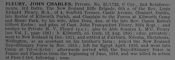 Fleury J C Pte 25/1722 New Zealand Rifle Brigade