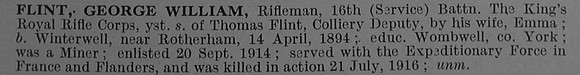 Flint G W Rfn C/469 16th Kings Royal Rifle Corps