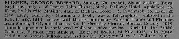 Flisher G E Sapper 195261 Royal Engineers