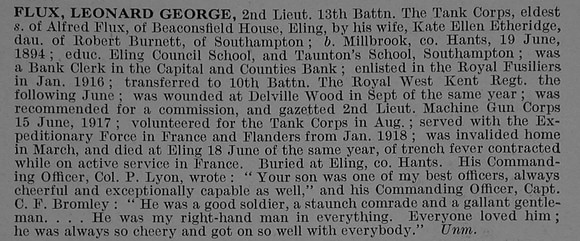 Flux L G 2nd Lt Tank Corps Obit