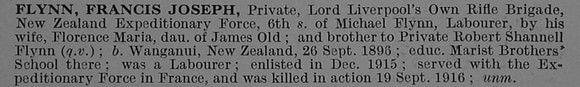Flynn F J Pte 26/99 New Zealand Rifle Brigade