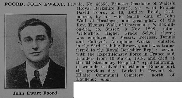 Foord J E Pte 43553 5th Royal Berkshire Regiment Obit