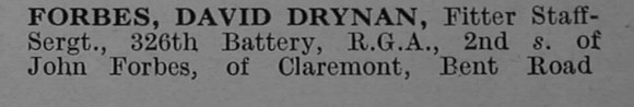 Forbes D D Fitter Staff Sergt Royal Garrison Artillery Obit Part 1