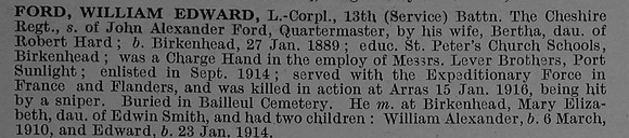 Ford W E L/Cpl 515 13th Cheshire Regiment