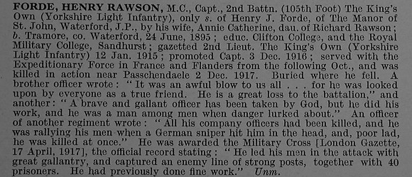 Forde H R Captain MC 2nd Kings Own Yorkshire Light Infantry