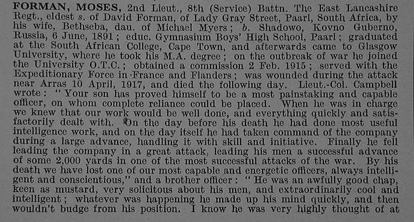 Forman M 2nd Lt 8th East Lancs Regiment Obit Part 1