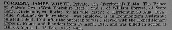 Forrest J W Pte 5th West Yorkshire Regiment Obit