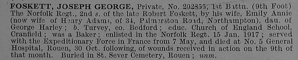 Foskett J G Pte 202855 1st Norfolk Regiment