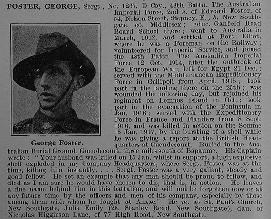 Foster G Sergt 1267 48th Australian Infantry Obit