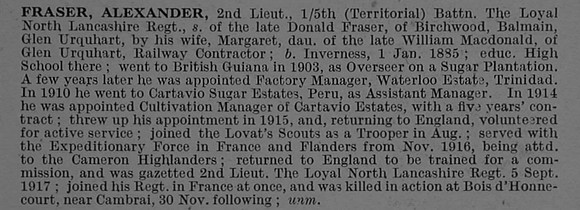 Fraser A 2nd Lt 5th Loyal North Lancs Regiment