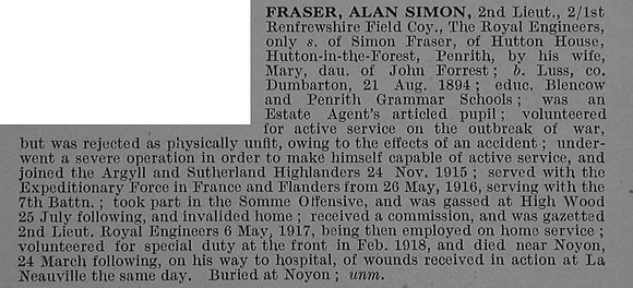 Fraser A S 2nd Lt Royal Engineers