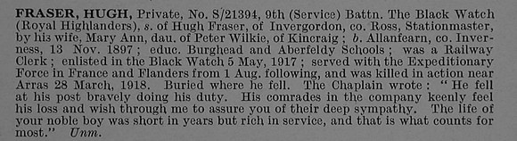 Fraser H Pte S21394 9th Black Watch