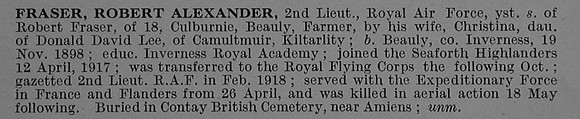 Fraser R A 2nd Lt Royal Air Force