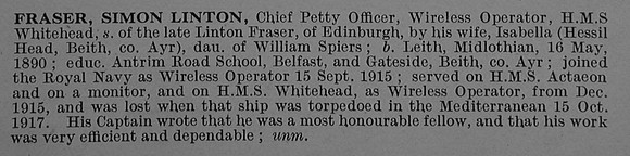 Fraser S L Chief Petty Officer HMS Whitehead Royal Naval Reserve