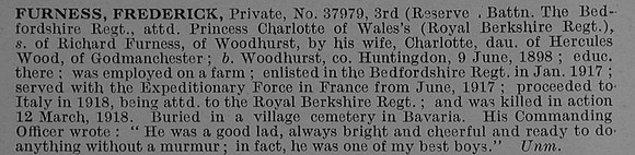 Furness F Pte 37979 4th Royal Berkshire Regiment Obit