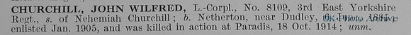 Churchill J  LCpl 8109 3rd East Yorks Regiment Obit