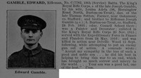 Gamble E Rfm C/7782 18th Kings Royal Rifle Corps Obit