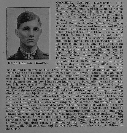 Gamble R D Lt 1st Coldstream Guards Obit