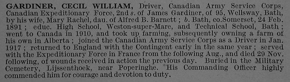 Gardiner C W Dvr 2114933 Canadian Army Service Corps