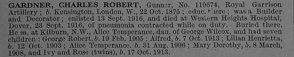 Gardner C R Gnr 119674 Royal Garrison Artillery