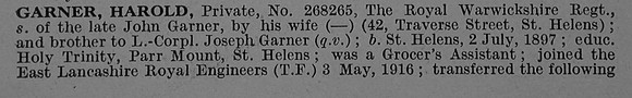 Garner H Pte 268265 7th Royal Warwickshire Regiment Obit Part 1