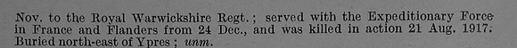 Garner H Pte 268265 7th Royal Warwickshire Regiment Obit Part 2