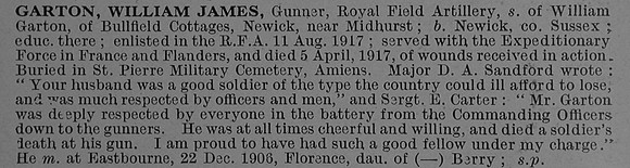 Garton W J Gnr Royal Field Artillery