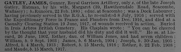 Gatley J Gnr 103580 Royal Garrison Artillery