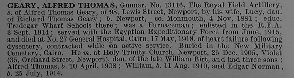 Geary A T Gnr 13116 Royal Field Artillery