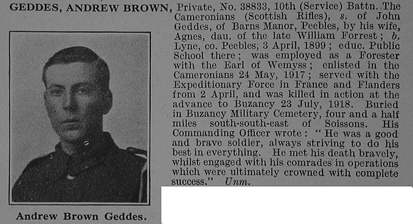 Geddes A B Pte 38833 10th Cameronians Obit