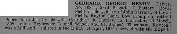 Gerrard G H Dvr 16841 Royal Field Artillery Obit Part 1