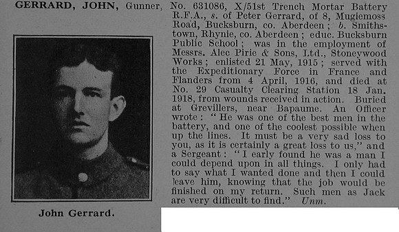 Gerrard J Gnr 631086 Royal Field Artillery Obit