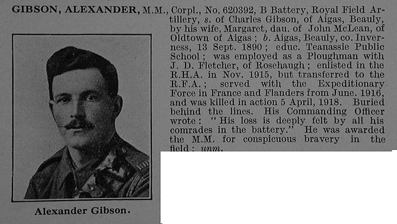Gibson A Cpl MM 620392 Royal Field Artillery Obit