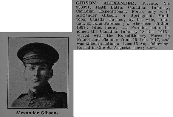 Gibson A Pte 830091 144th Btn Attd 8th Canadian Infantry (Manitoba Regiment) Obit