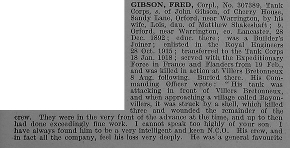 Gibson F Cpl 307389 Tank Corps Obit Part 1