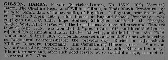 Gibson H Pte 15512 10th Cheshire Regiment