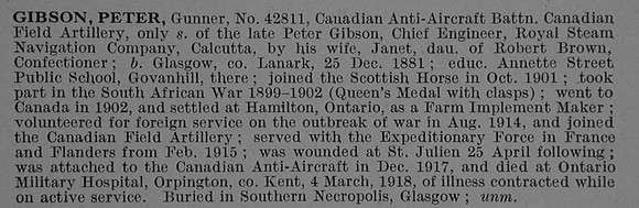 Gibson P Gnr 42811 Canadian Field Artillery