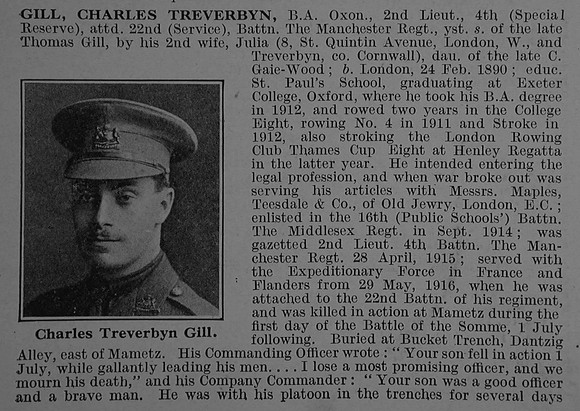 Gill C T 2nd Lt 4th Attd 22nd Manchester Regiment Obit Part 1