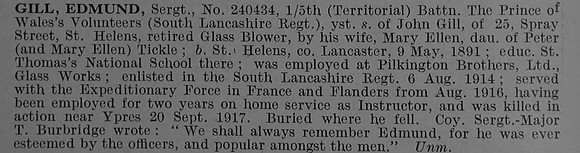 Gill E Sergt 240434 5th South Lancs Regiment