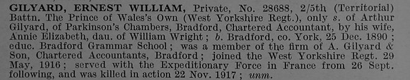Gilyard E W Pte 28688 5th West Yorkshire Regiment
