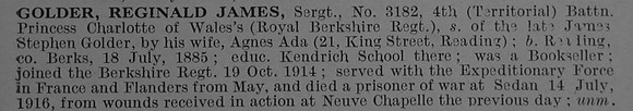 Golder R J Sergt 3182 4th Royal Berkshire Regiment