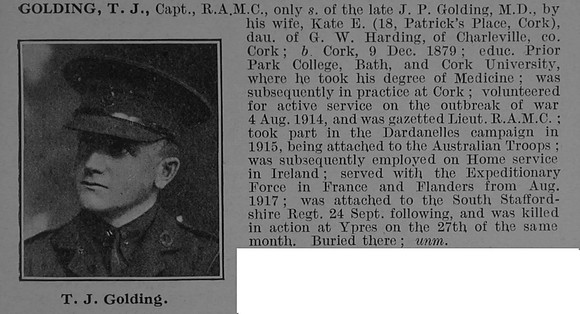 Golding T J Captain Royal Army Medical Corps Obit