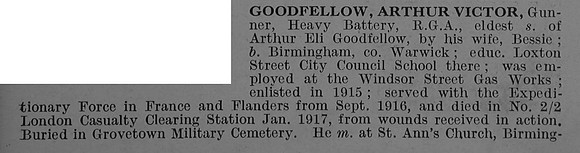 Goodfellow A V Gnr 132367 Royal Garrison Artillery Obit Part 1