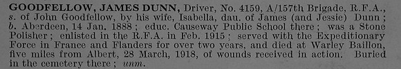 Goodfellow J D Dvr 4159 Royal Field Artillery